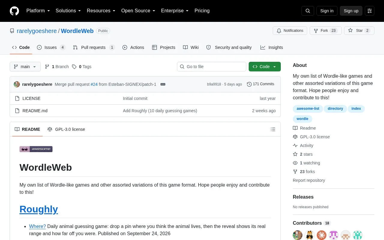 WordleWeb homepage screenshot