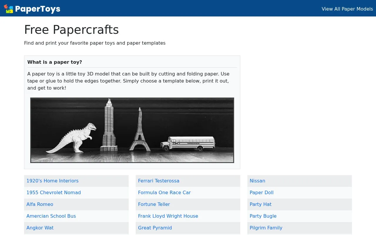 PaperToys homepage screenshot