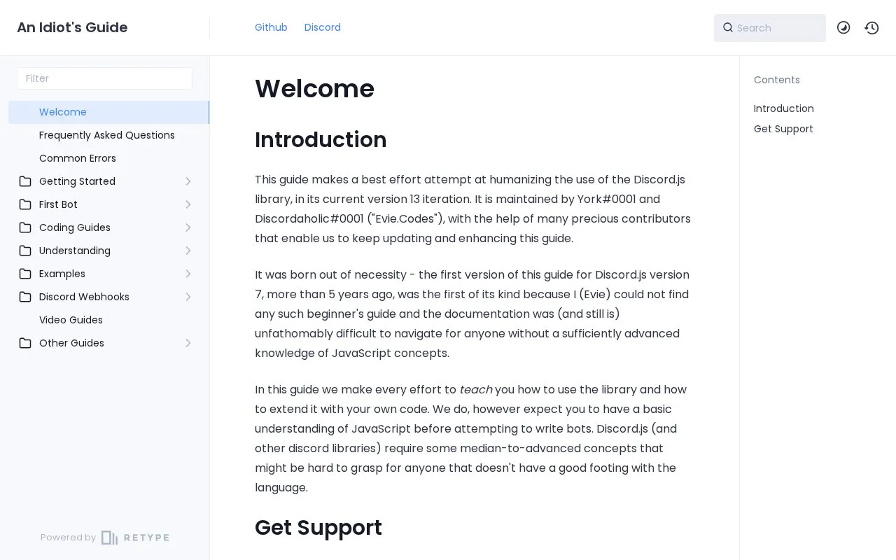 An Idiot's Guide homepage screenshot