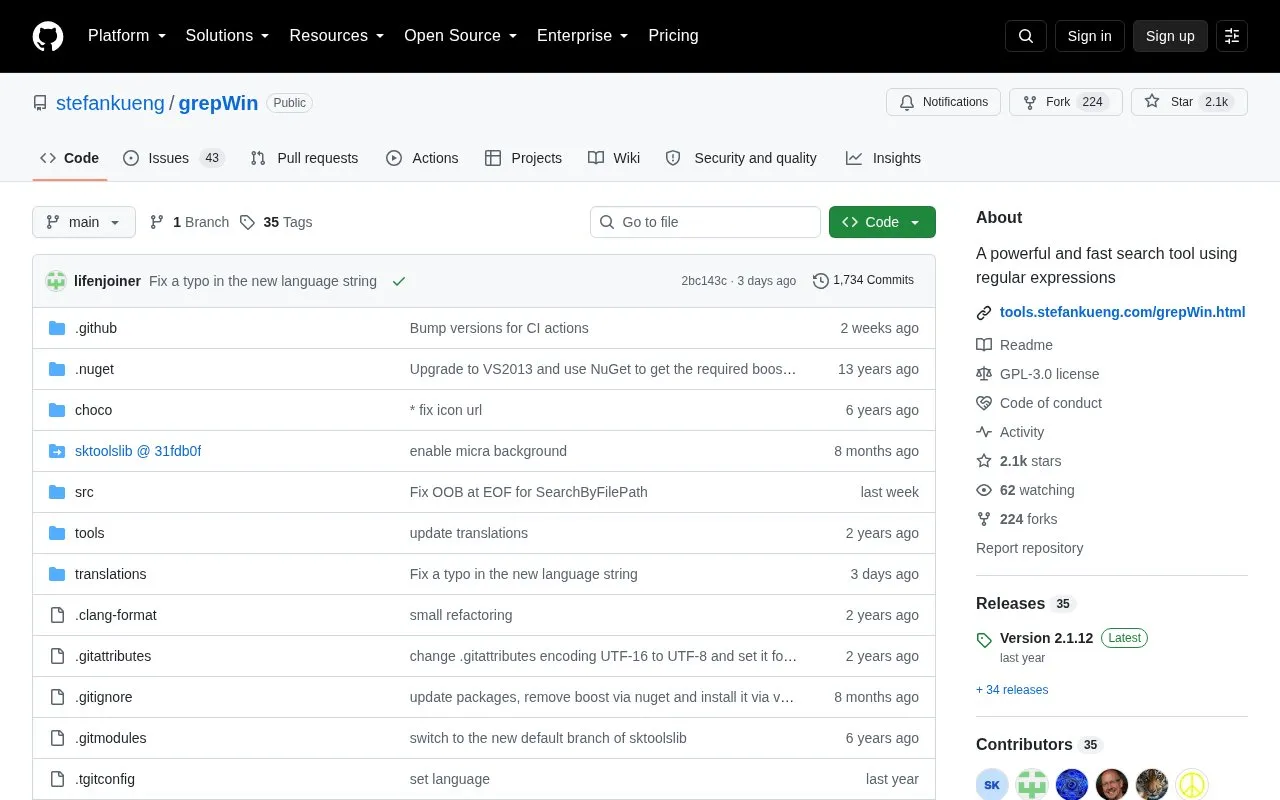 grepWin homepage screenshot