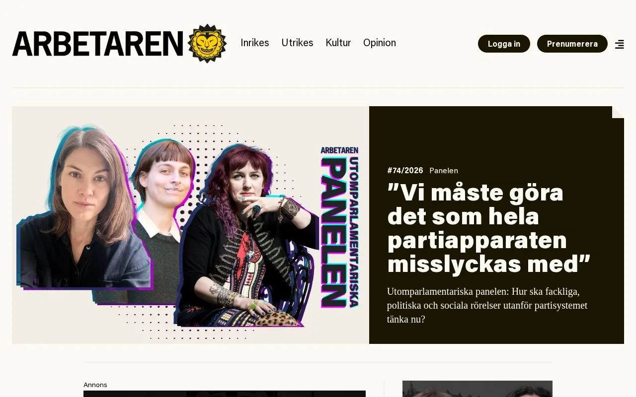 Arbetaren homepage screenshot