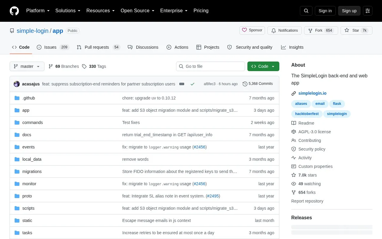 App homepage screenshot