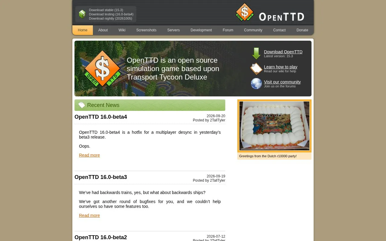 OpenTTD homepage screenshot