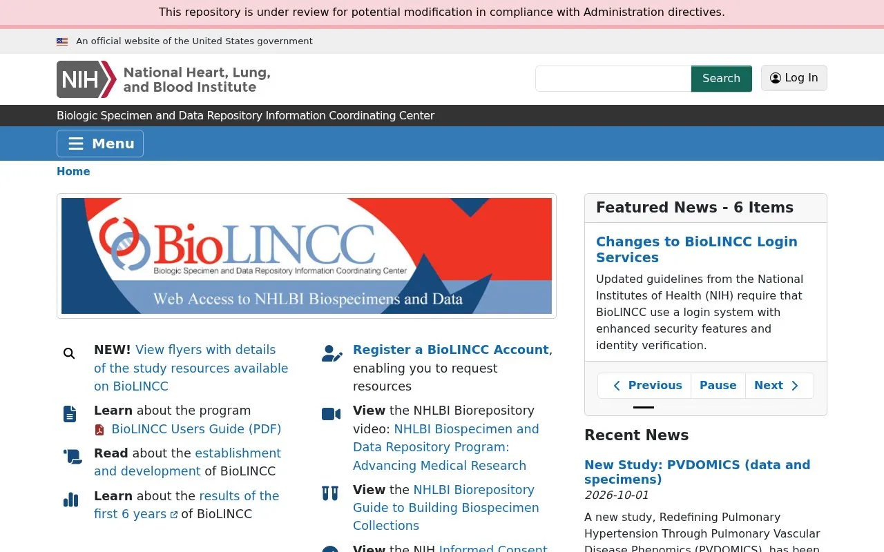 Biologic Specimen and Data Repository Information Coordinating Center homepage screenshot