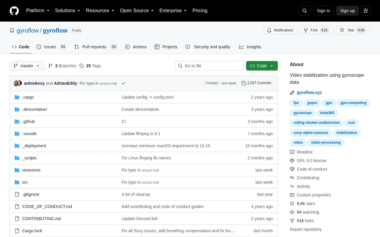 Gyroflow homepage screenshot