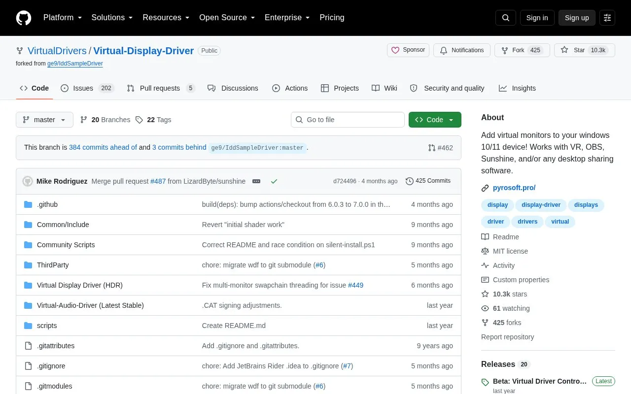 Virtual Display Driver homepage screenshot