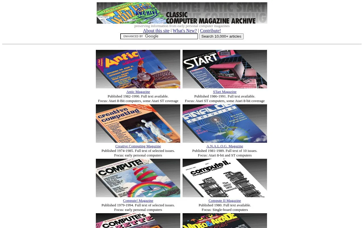 Atari Magazines homepage screenshot