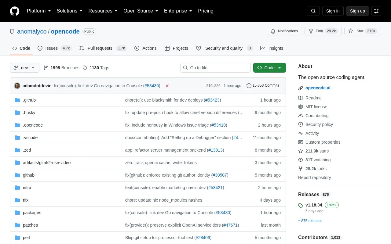OpenCode homepage screenshot