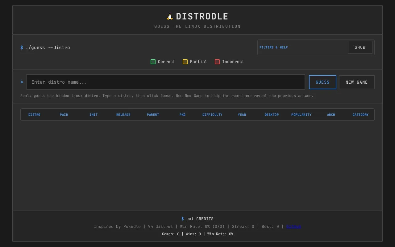 Distrodle homepage screenshot