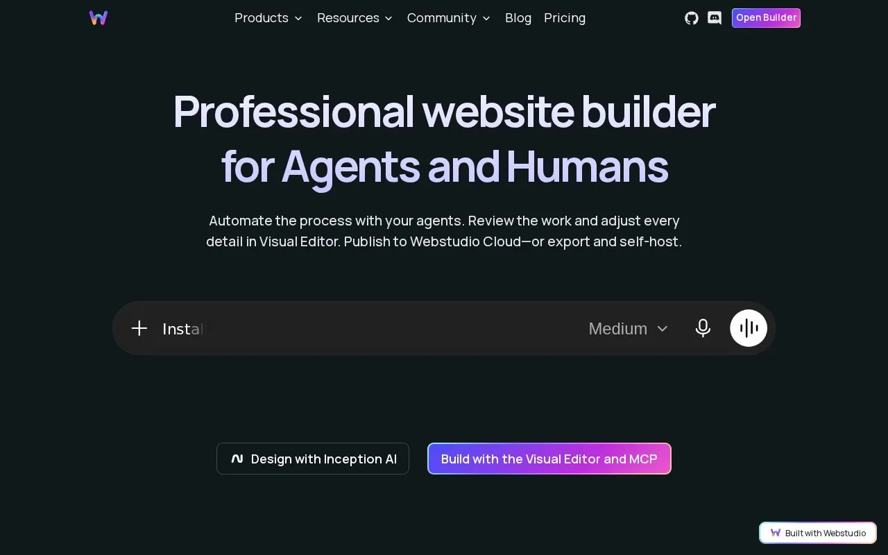 Webstudio homepage screenshot