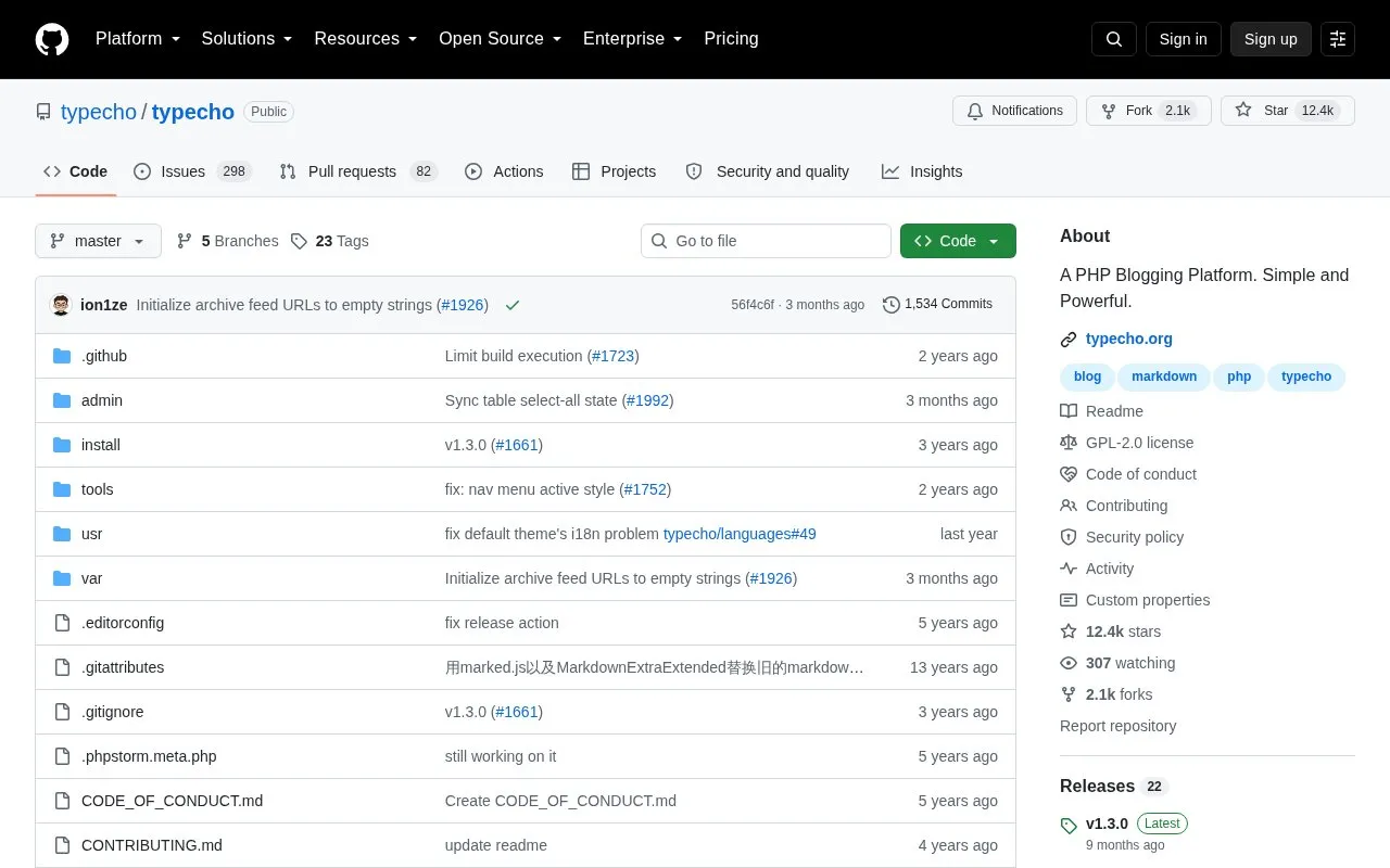 typecho homepage screenshot