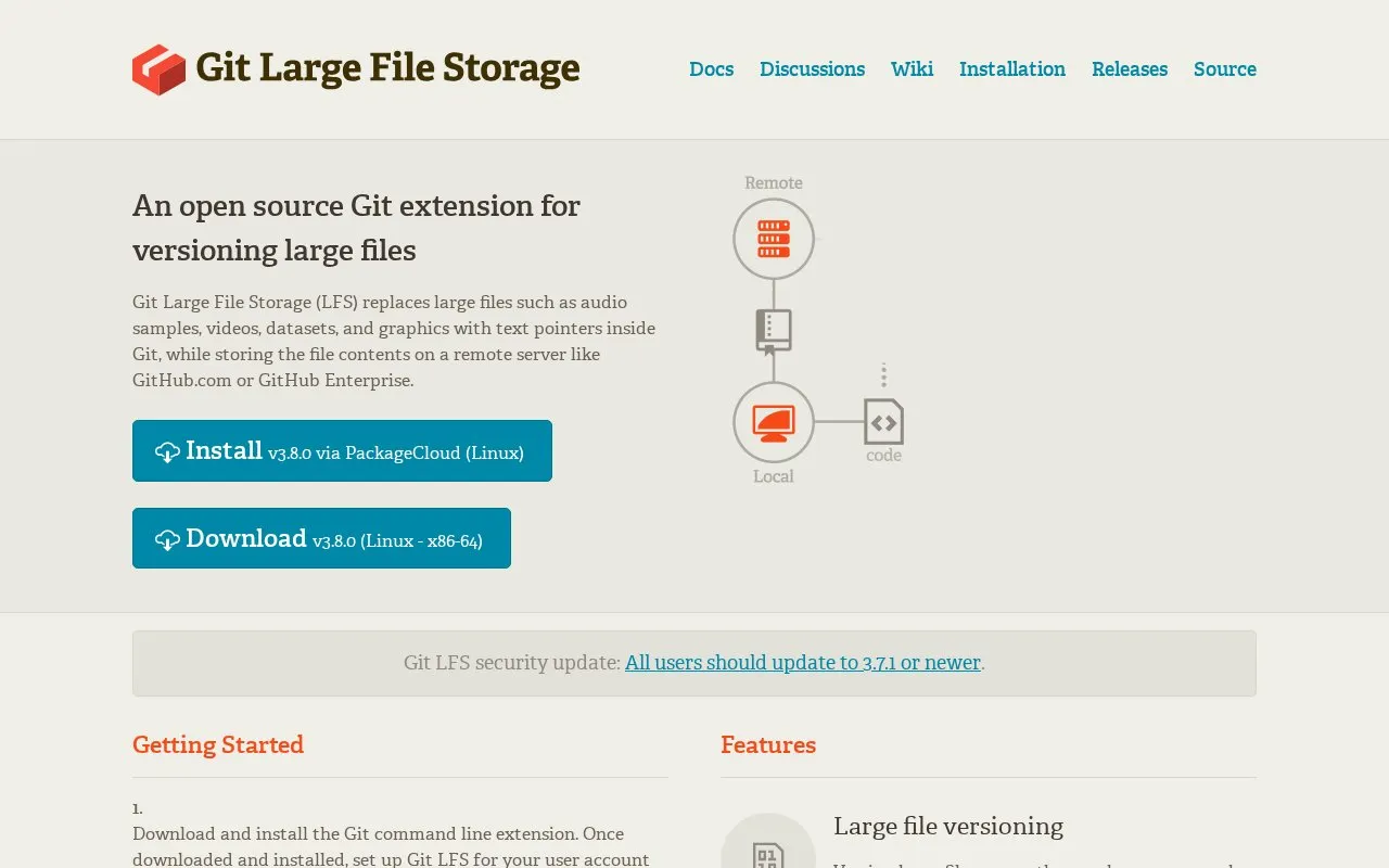 Git LFS homepage screenshot