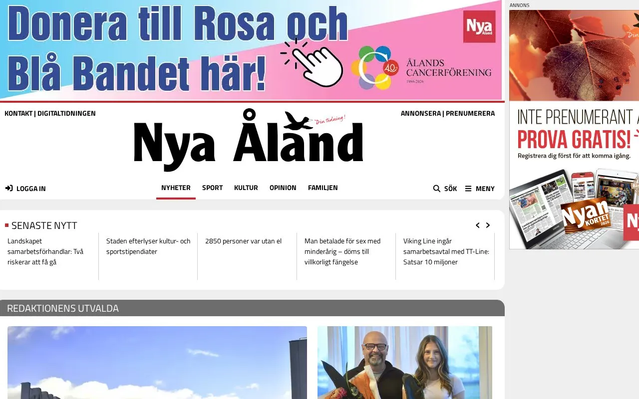 Nya Åland homepage screenshot
