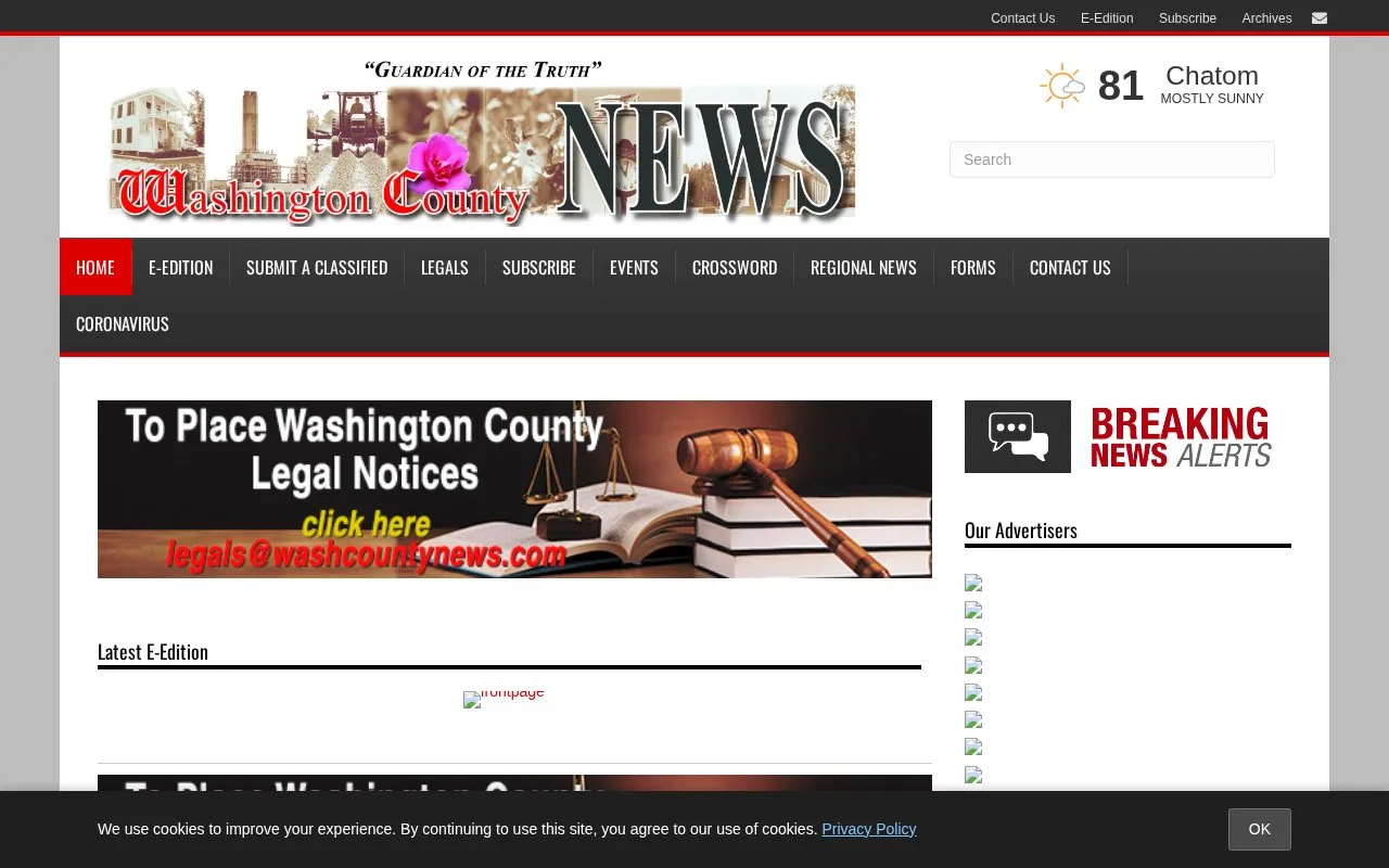 Washington County News homepage screenshot