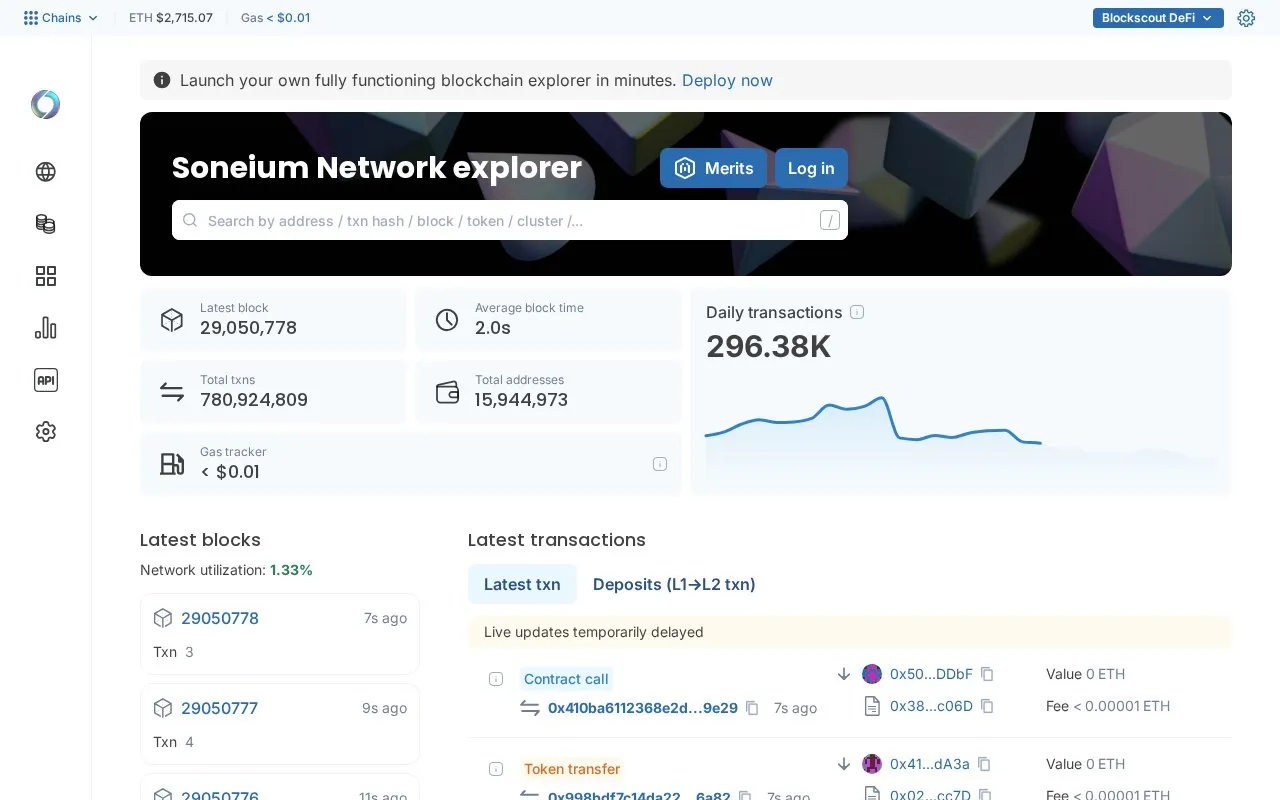 Soneium — blockscout homepage screenshot