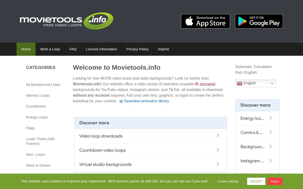 MovieTools homepage screenshot