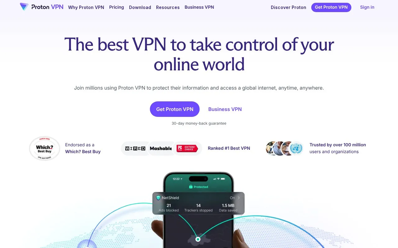 Proton VPN homepage screenshot