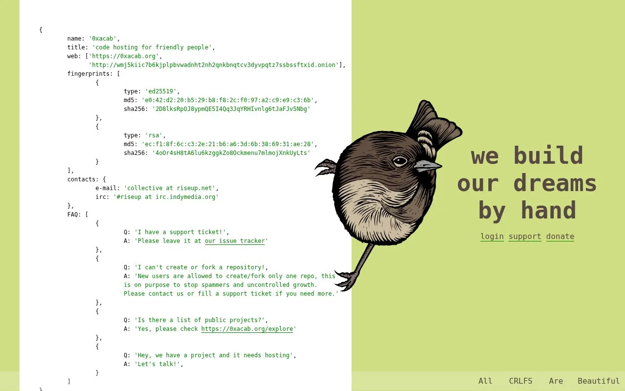 0xacab homepage screenshot