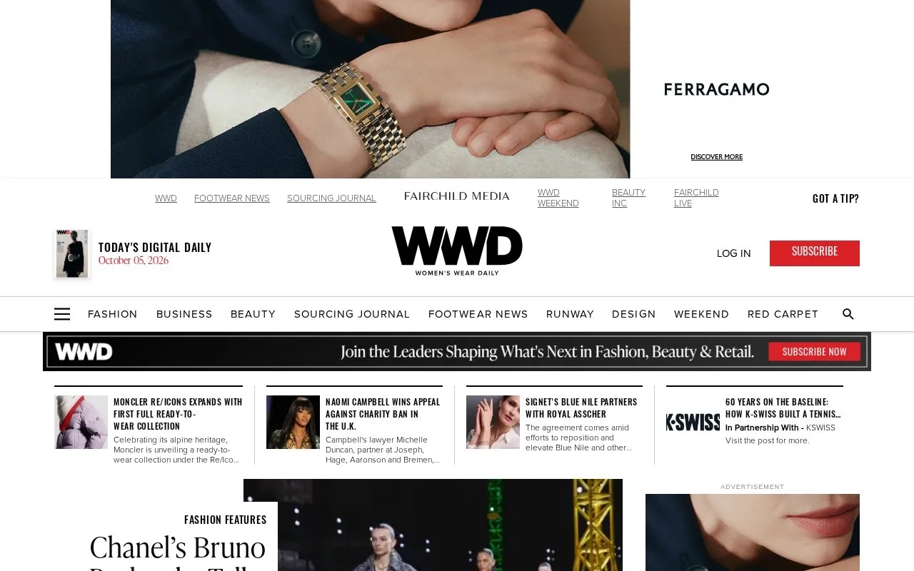 Women's Wear Daily homepage screenshot