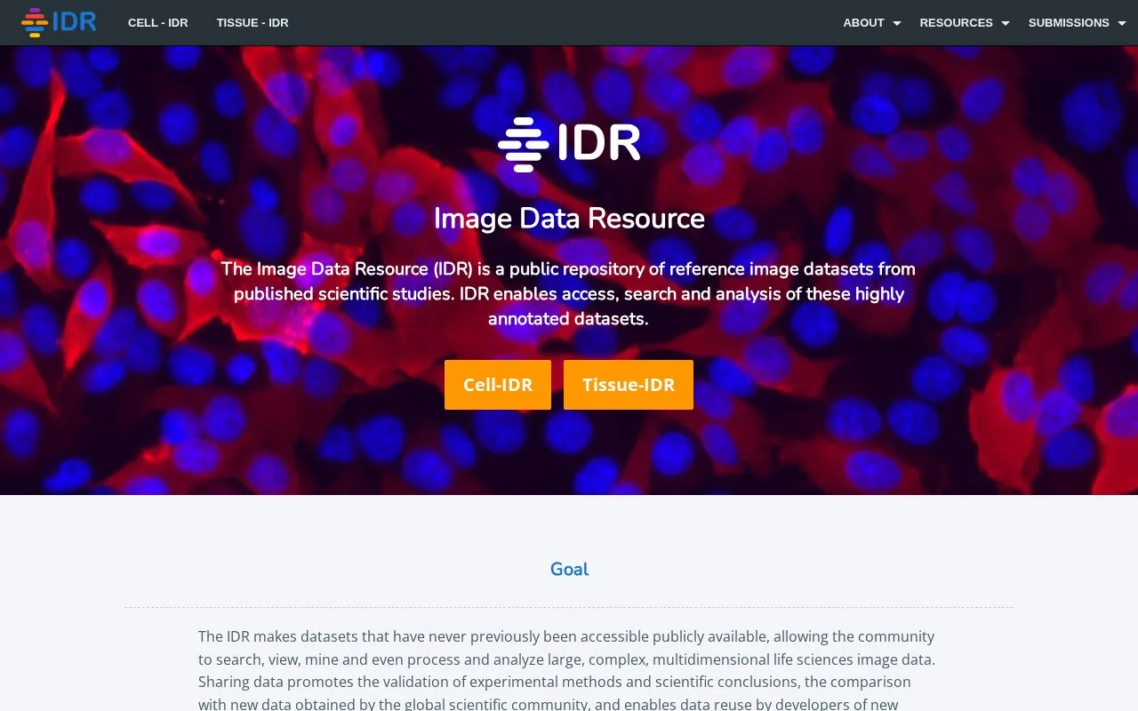 Image Data Resource homepage screenshot