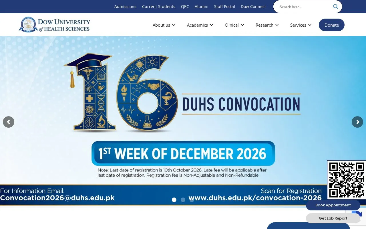 Dow University of Health Sciences homepage screenshot