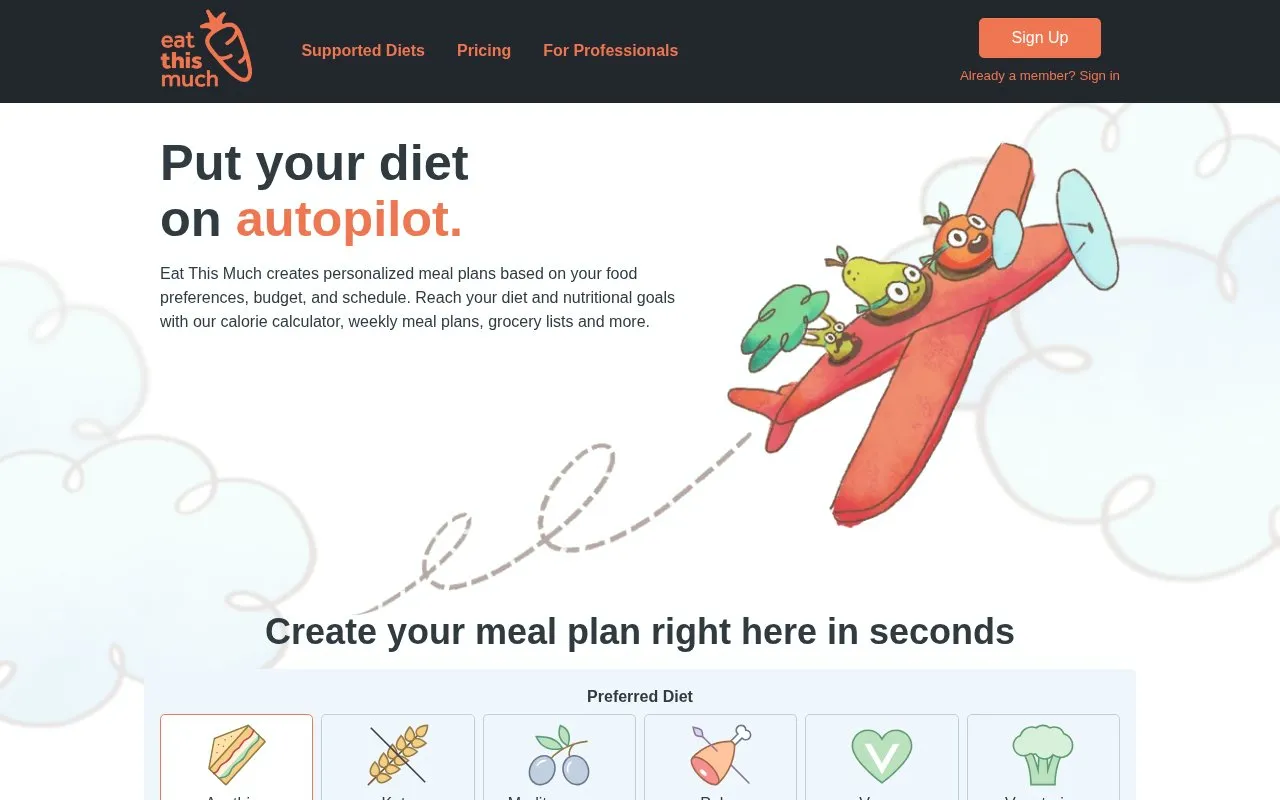 Eat This Much homepage screenshot
