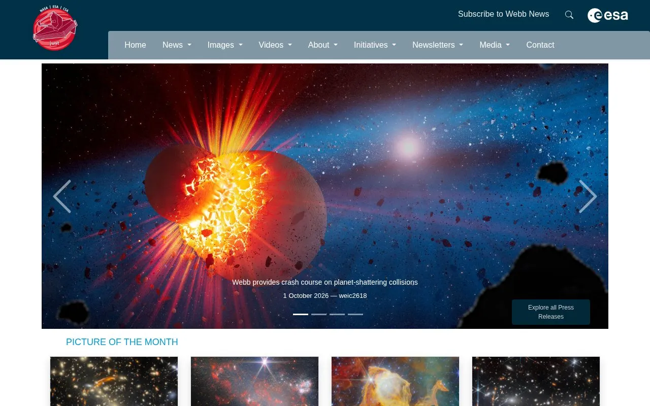 ESAWebb homepage screenshot