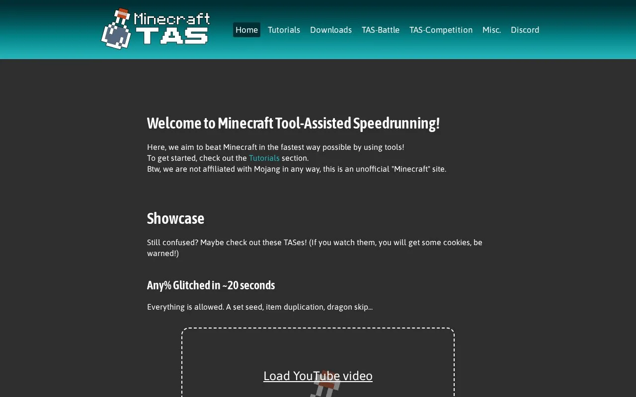 Minecraft TAS homepage screenshot