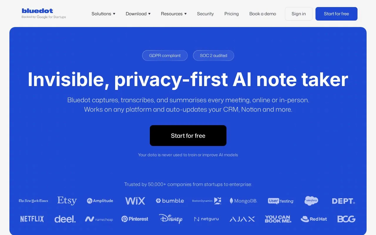 Bluedot homepage screenshot