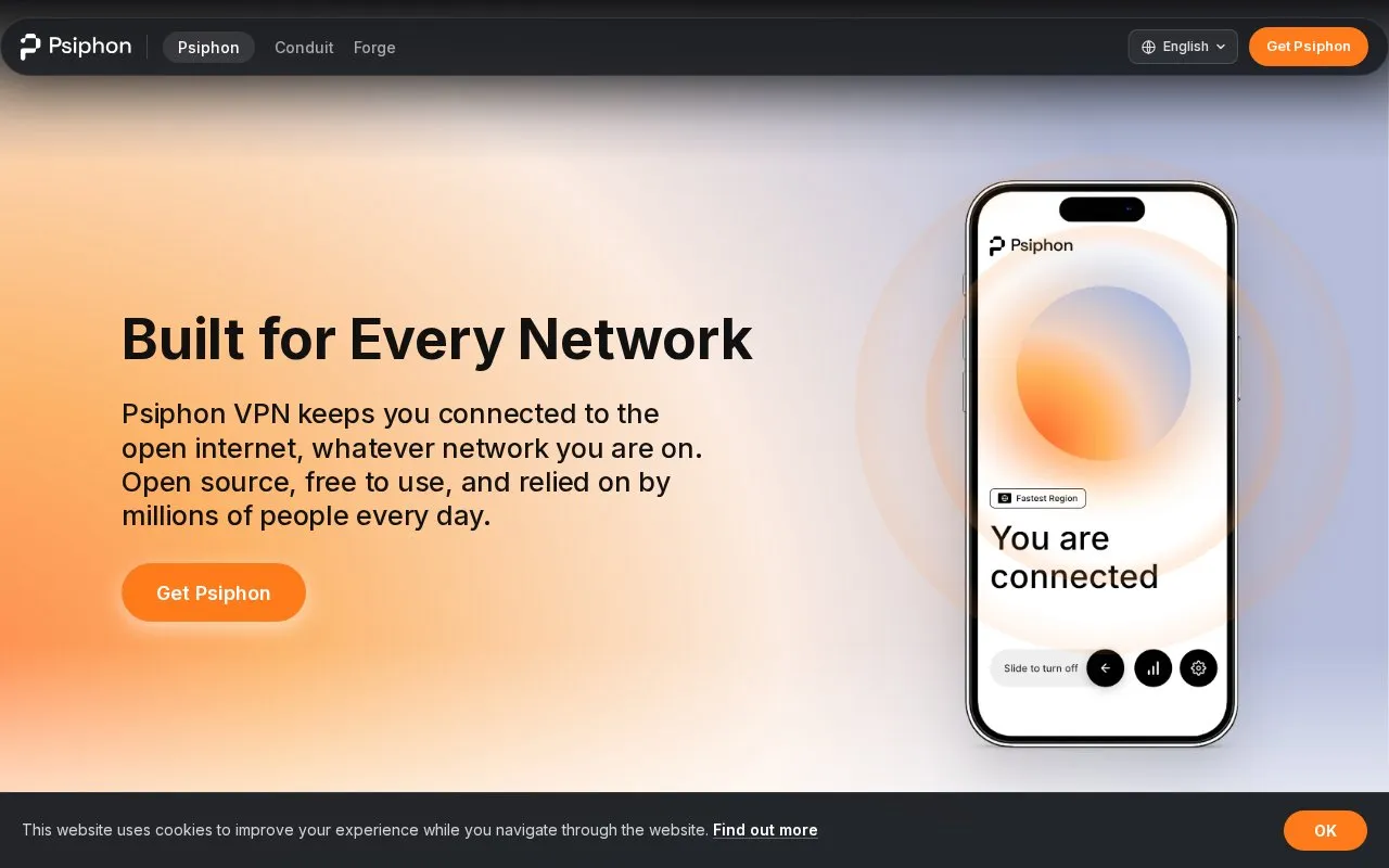 Psiphon homepage screenshot