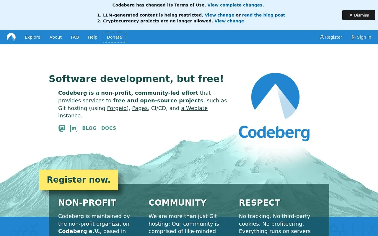Codeberg homepage screenshot