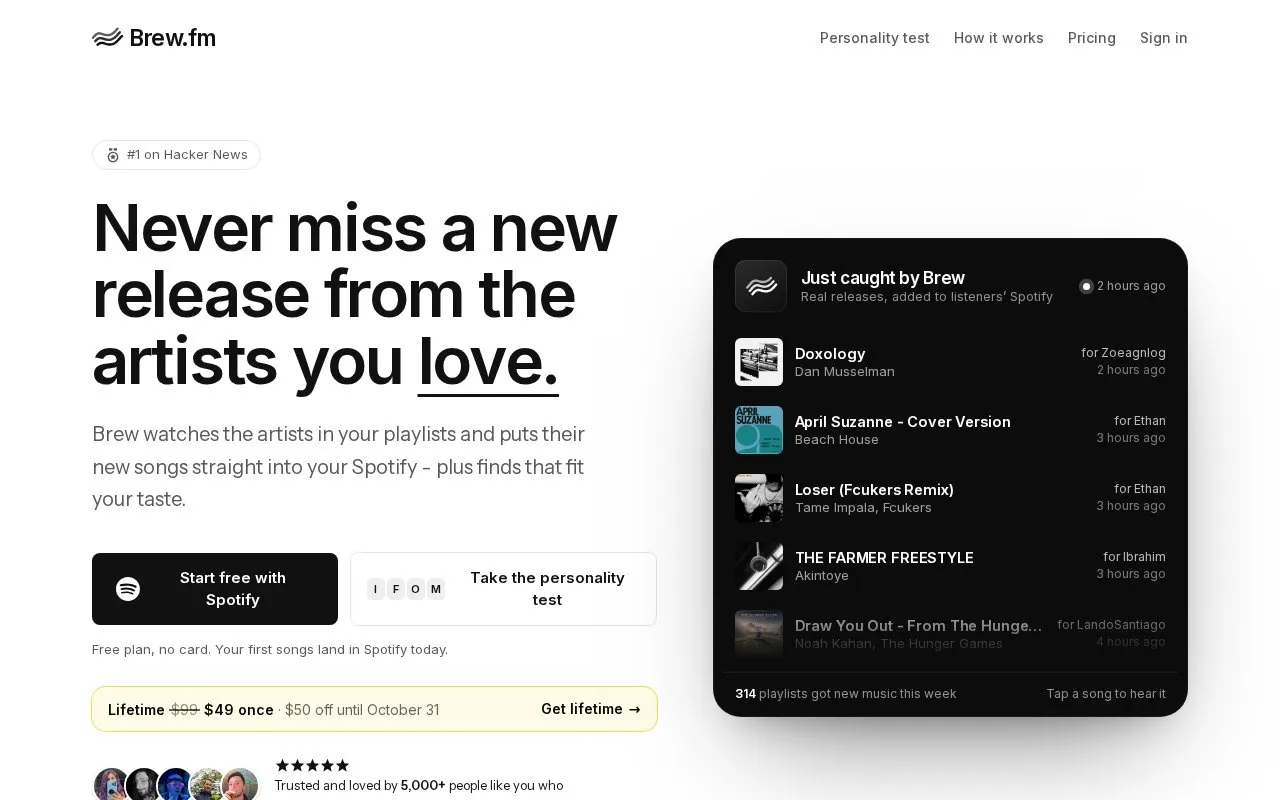 brew.fm homepage screenshot