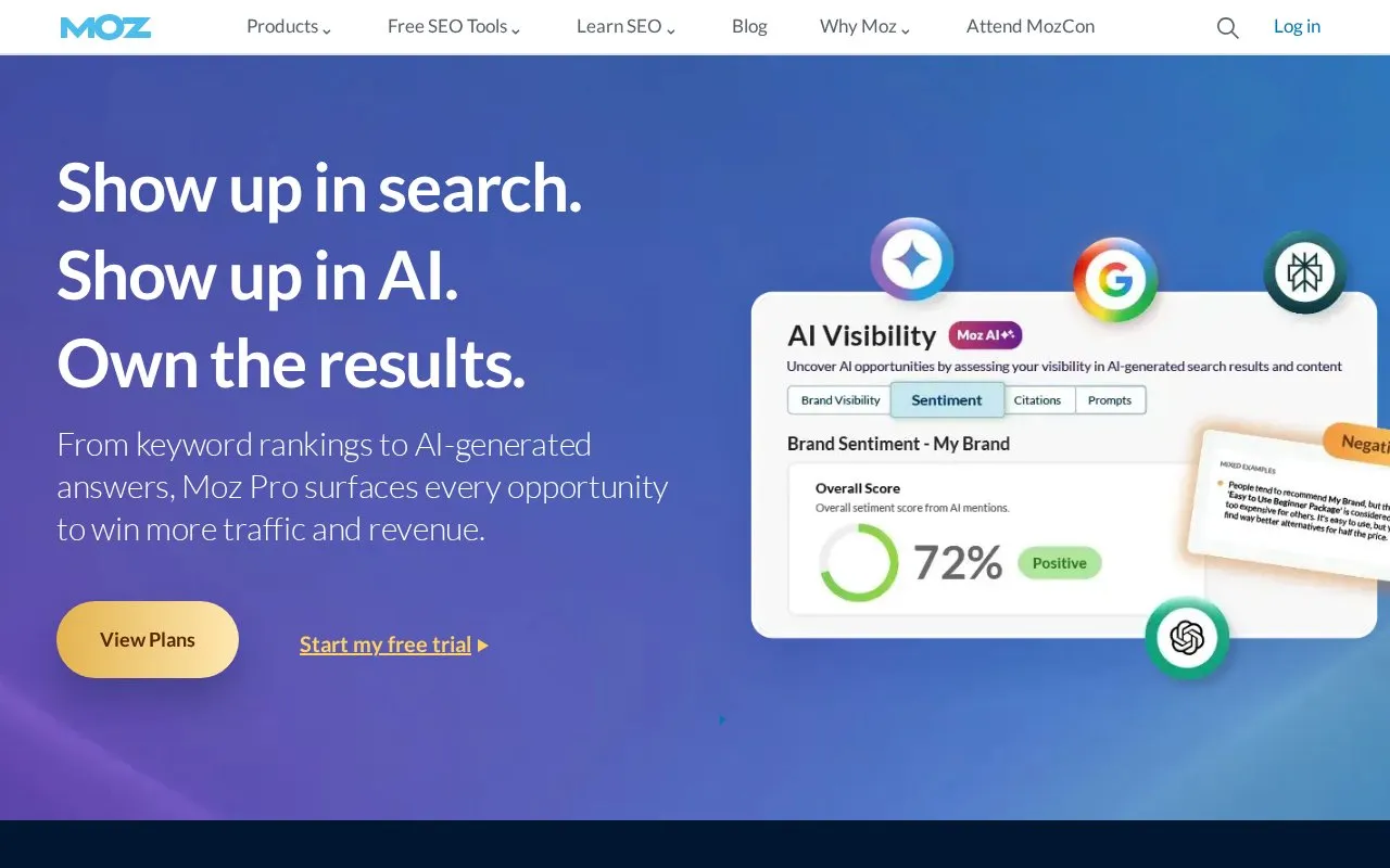 Moz Pro homepage screenshot