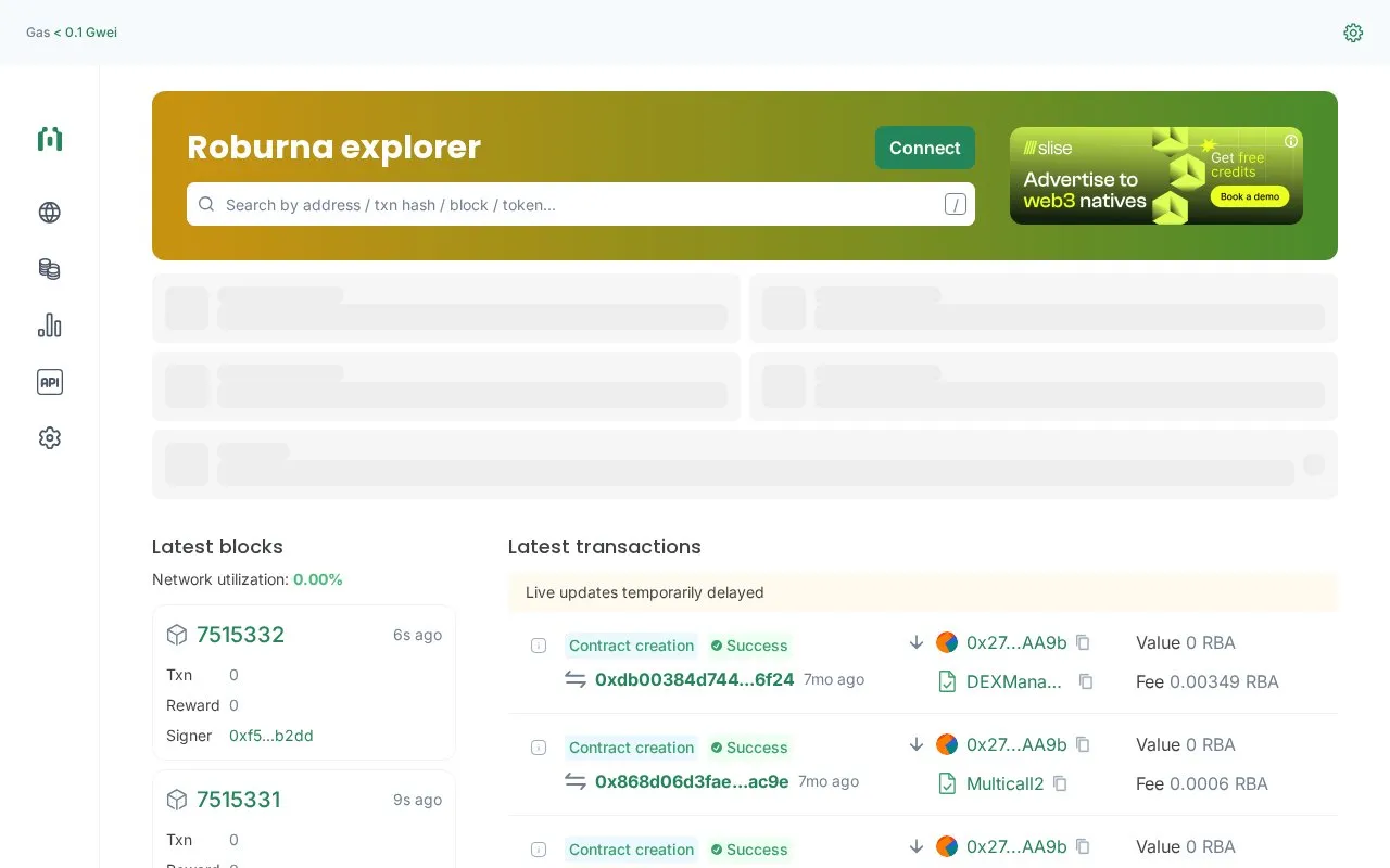 Roburna Mainnet — Rbascan Explorer homepage screenshot