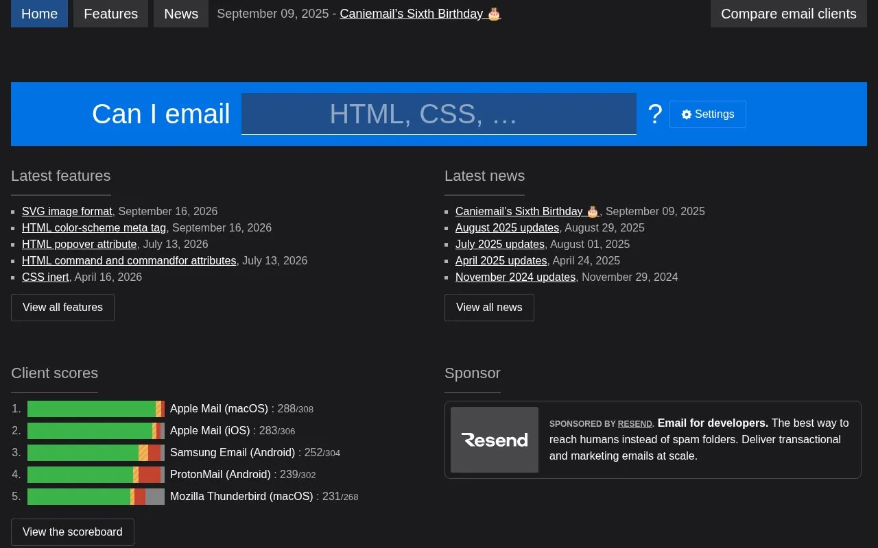 Can I Email? homepage screenshot