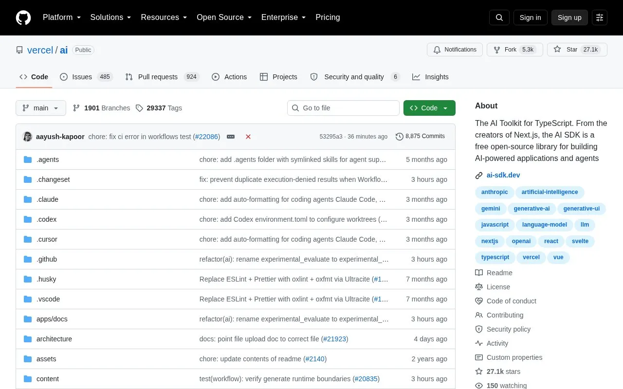 AI SDK homepage screenshot