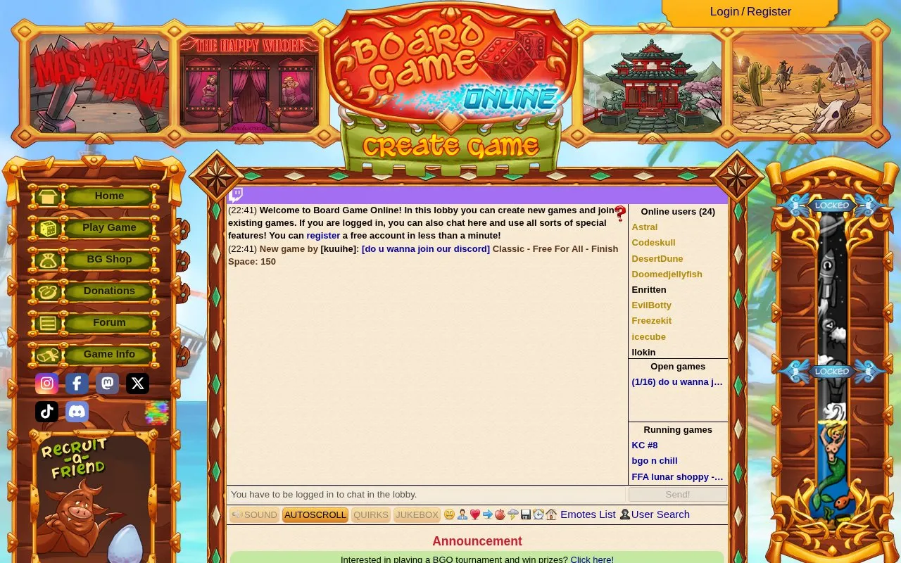 Board Game Online homepage screenshot