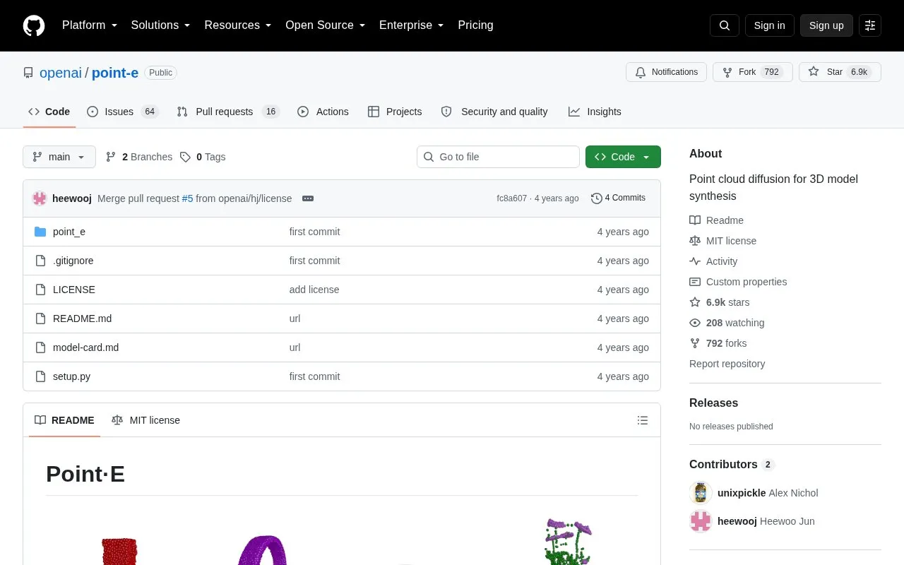 openai/point-e homepage screenshot