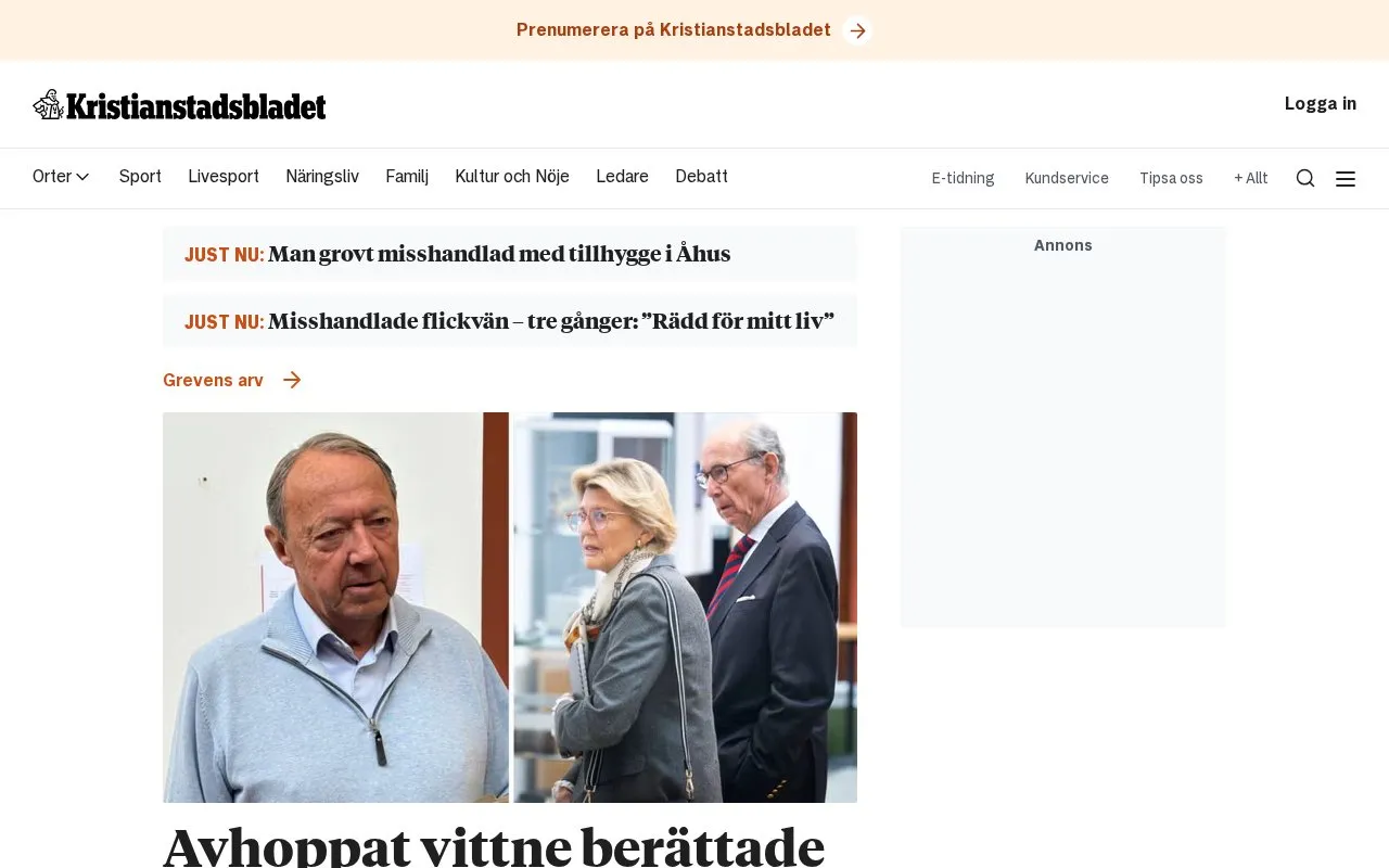 Kristianstadsbladet homepage screenshot