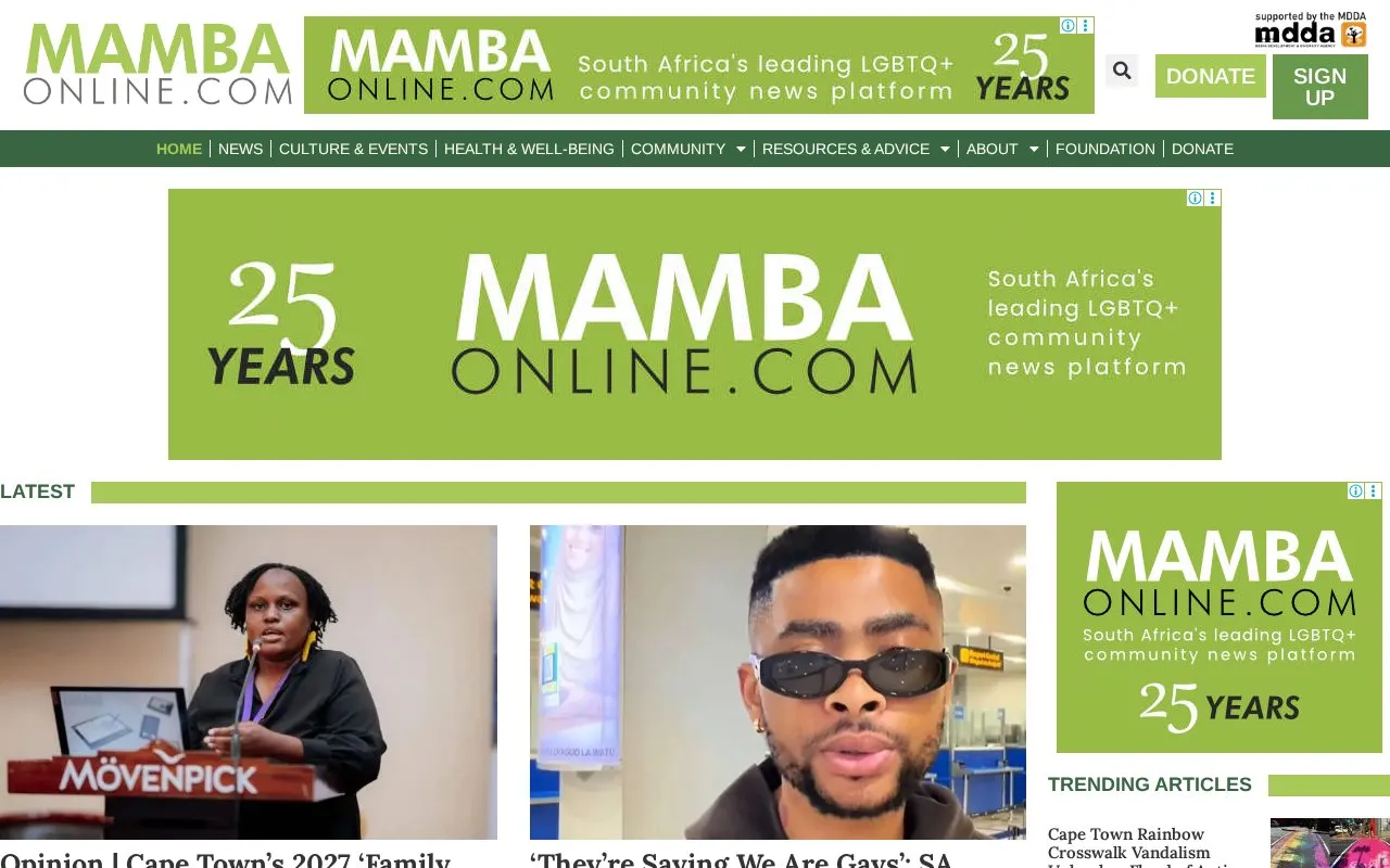 MambaOnline homepage screenshot