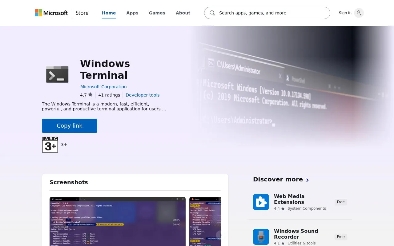Windows Terminal homepage screenshot