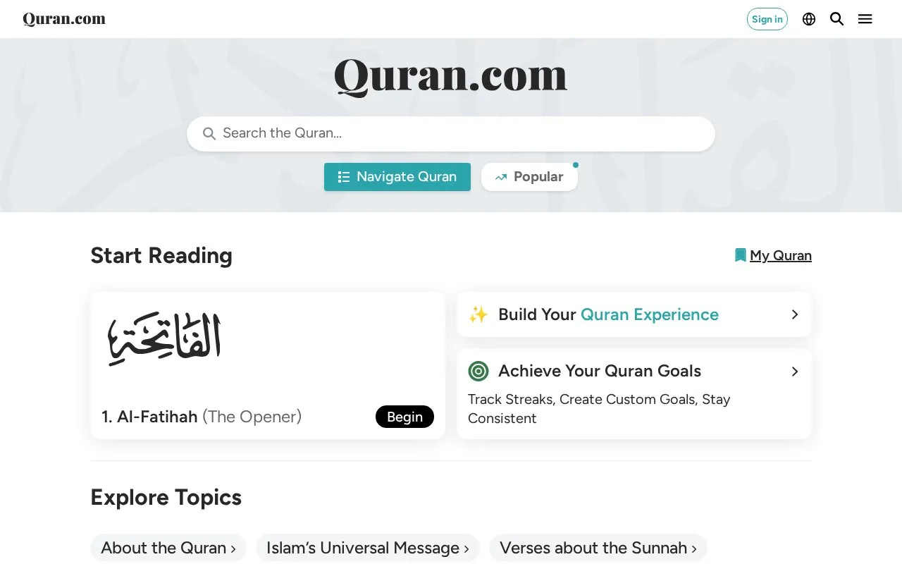 Quran.com homepage screenshot