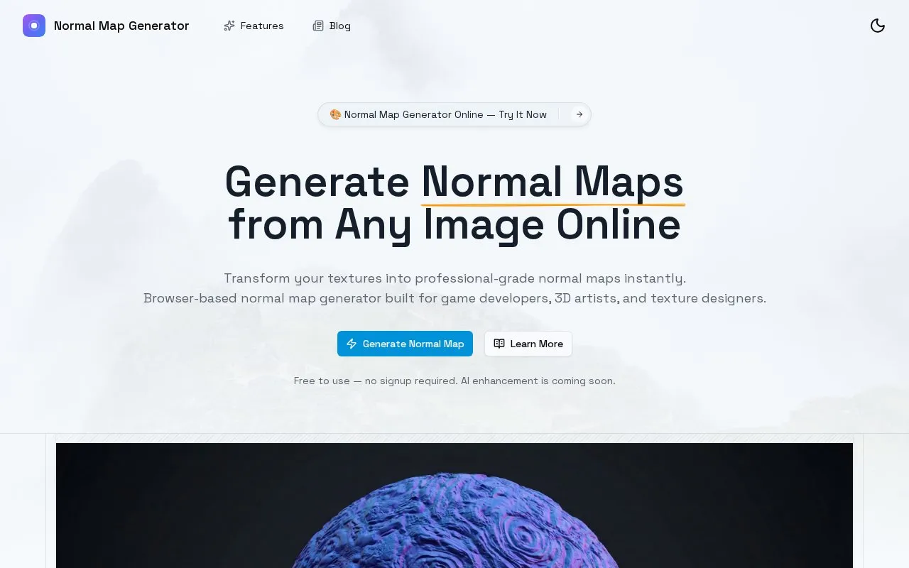 Normal Map Generator homepage screenshot