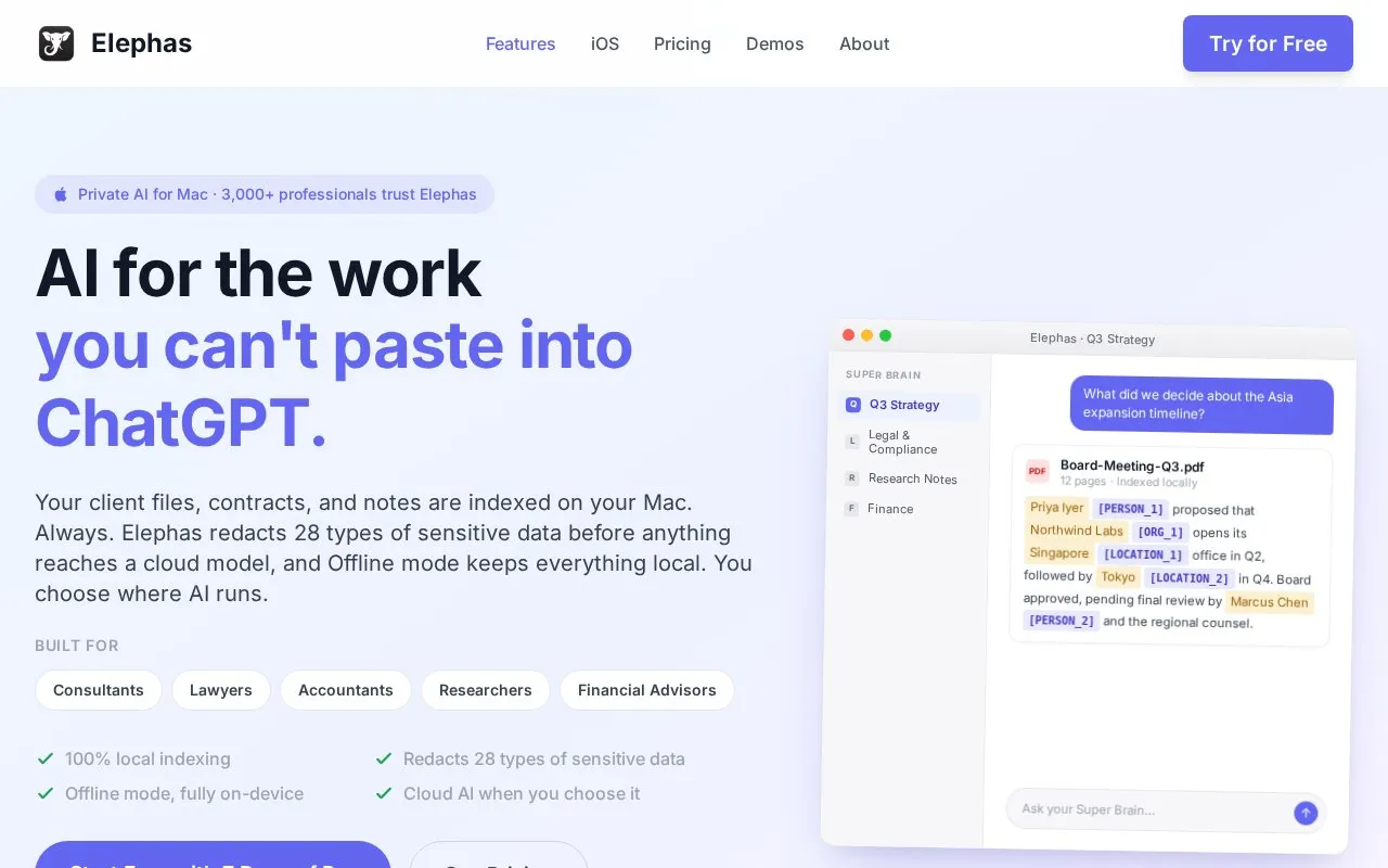 Elephas homepage screenshot