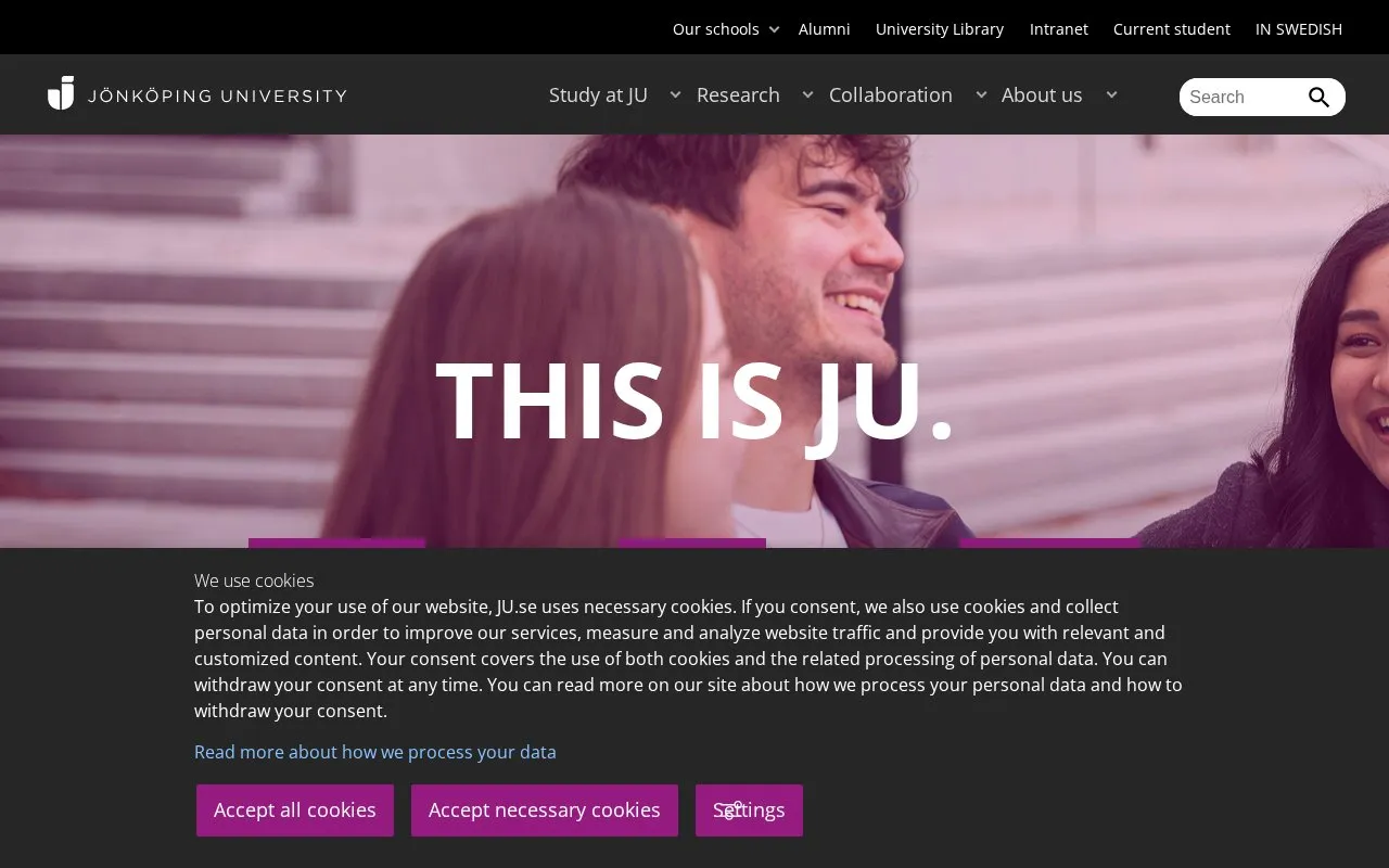 Jonkoping University homepage screenshot