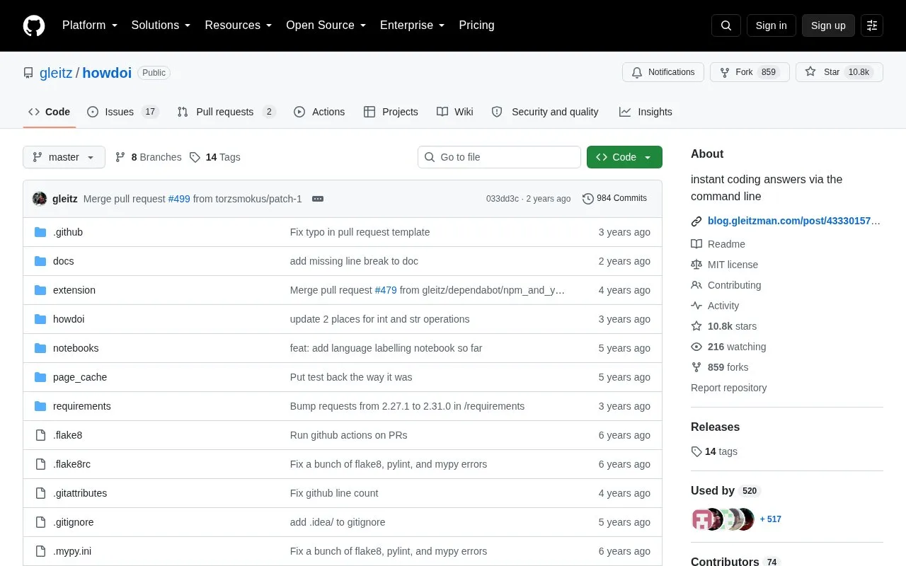 HowDoI homepage screenshot