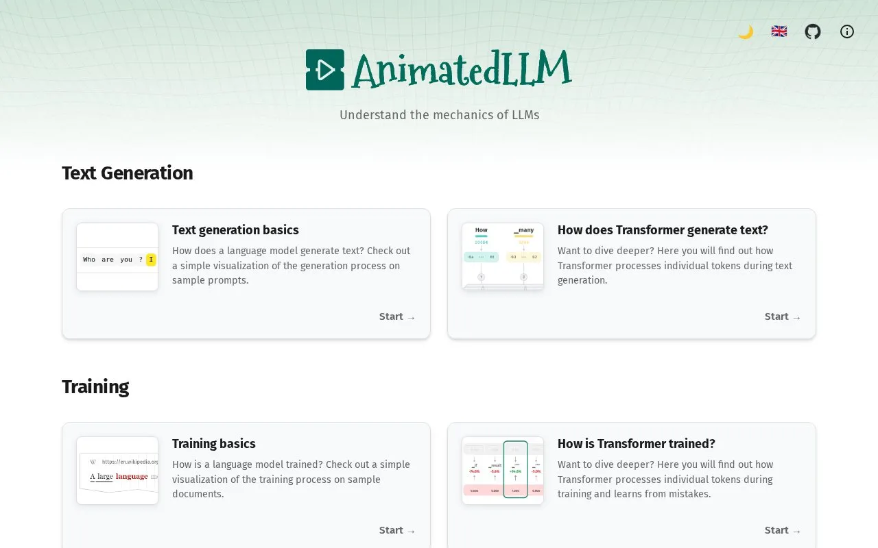 AnimatedLLM homepage screenshot