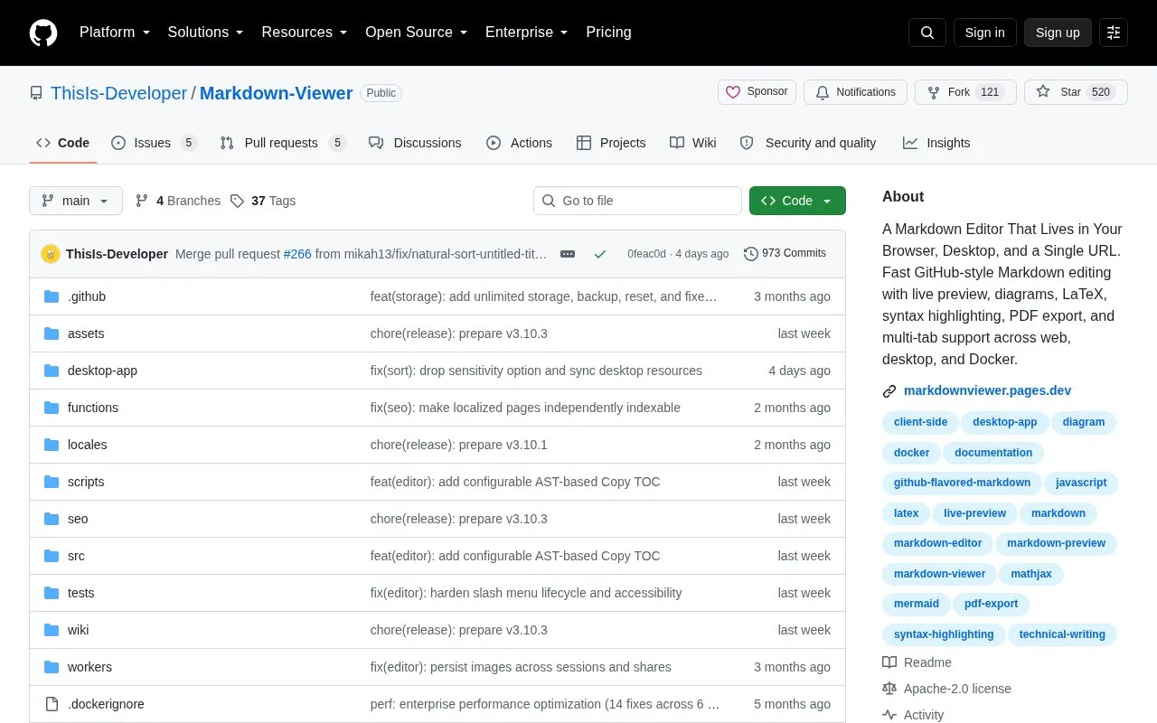 Markdown Viewer homepage screenshot