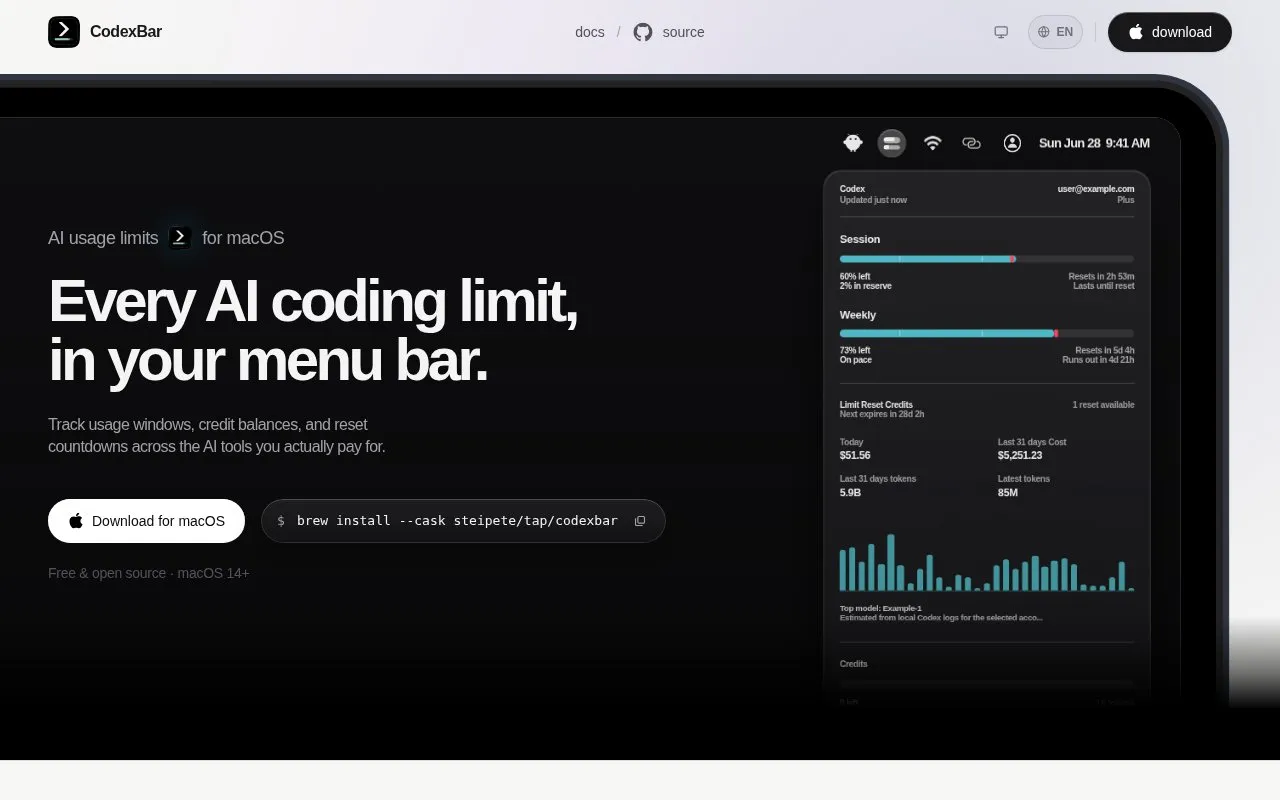 CodexBar homepage screenshot