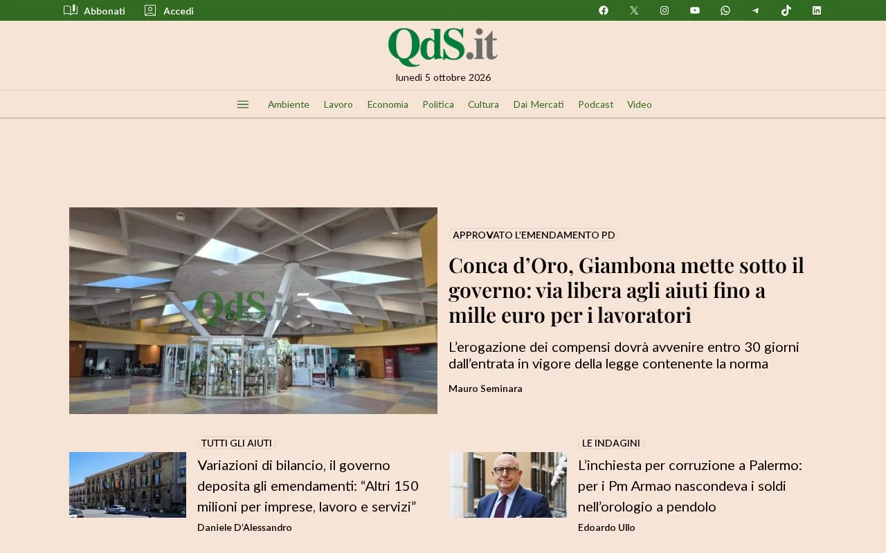 Quotidiano di Sicilia homepage screenshot